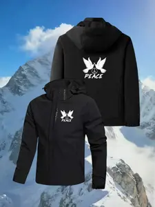 Peace Peace Dove Print Jacket for Men and Women, Windproof Waterproof Hooded Outdoor Casual Versatile Jacket, All-Season Loose-Fit Fashion
