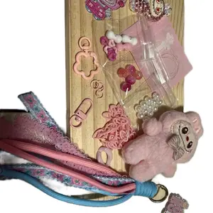 DIY Keychain Kit with Cute Bear Charm, Floral Lace, and Assorted Accessories for Custom Keychains