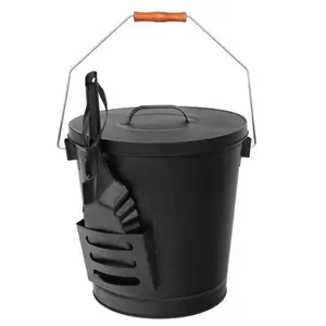 5.15Gal Iron Metal Ash Bucket with Swing Top Lid, Heat-Proof Large-Size Container with Shovel for Fireplaces, Wooden-Burning Stoves