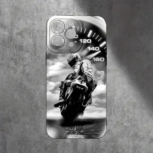 Black Motorcycle Rider and Dashboard Design Phone Case, Suitable for iPhone 17 Air/16 Plus/15 Pro Max/14 Pro/13/12/11/XS Max/X Phone Case, Ideal Gift for Motorcycle Enthusiasts' Family, Friends, Lovers, Boyfriend, Best Choice for Holiday Gifts MS326