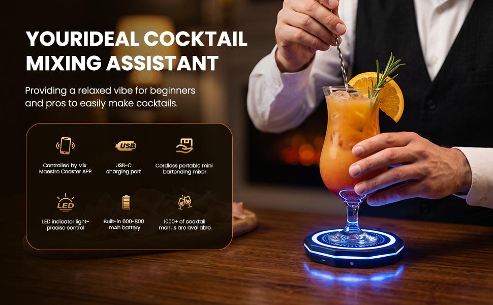 Barsys Smart Coaster 2.0 –Smart Cocktail Maker Portable Cocktail Maker & Drink Mixer, App Controlled Automatic Cocktail Mixing Machine with 1000+ Recipes for Cocktails & Mocktails