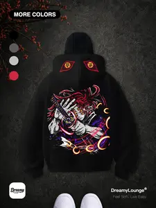 Demon Slayer Death Mask Night Breathing Upper String One Print Loose Relaxed Fit Hoodie, Dual-Layer Face Cover Design, Casual Streetwear