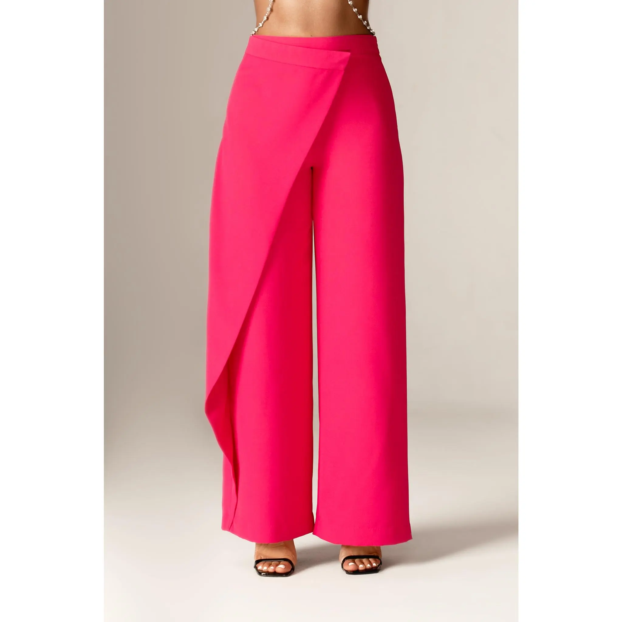 Mila Draped High Waist Wide Leg Pants - Fuchsia | Elegant Tailored Palazzo Trousers for Women - Fully Lined Stylish Pants for Wedding, Evenings & Formal Wear - Womenswear Bottom Apparel