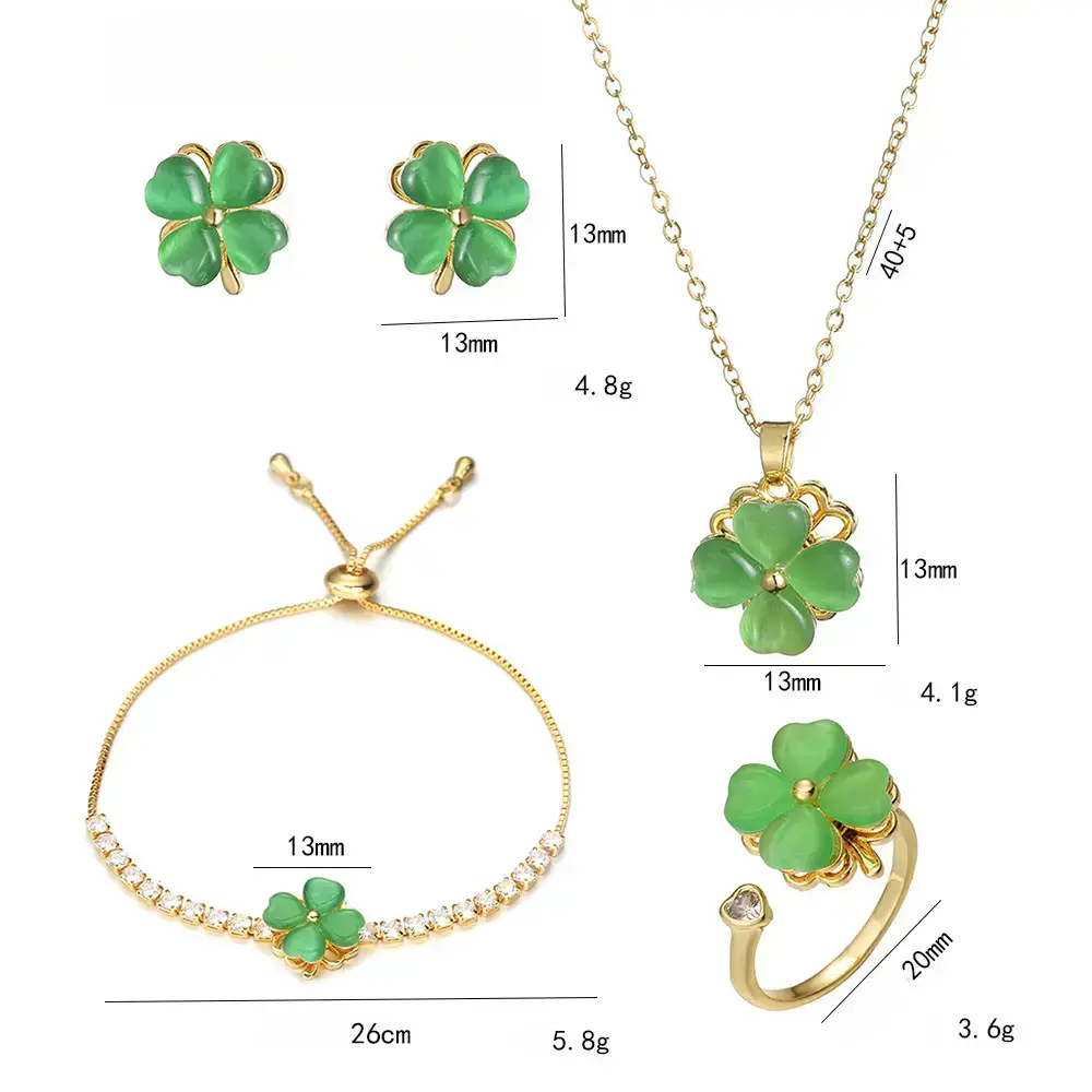 Green Jewelry Set for Women, Trendy Style Set Series Rotating Four-leaf Flower Earrings Simple Fashion Rotating JewelryGift Green Jewelry Set for Women, Trendy Style Set Series Rotating Four-leaf Flower Earrings Simple Fashion Rotating JewelryGift