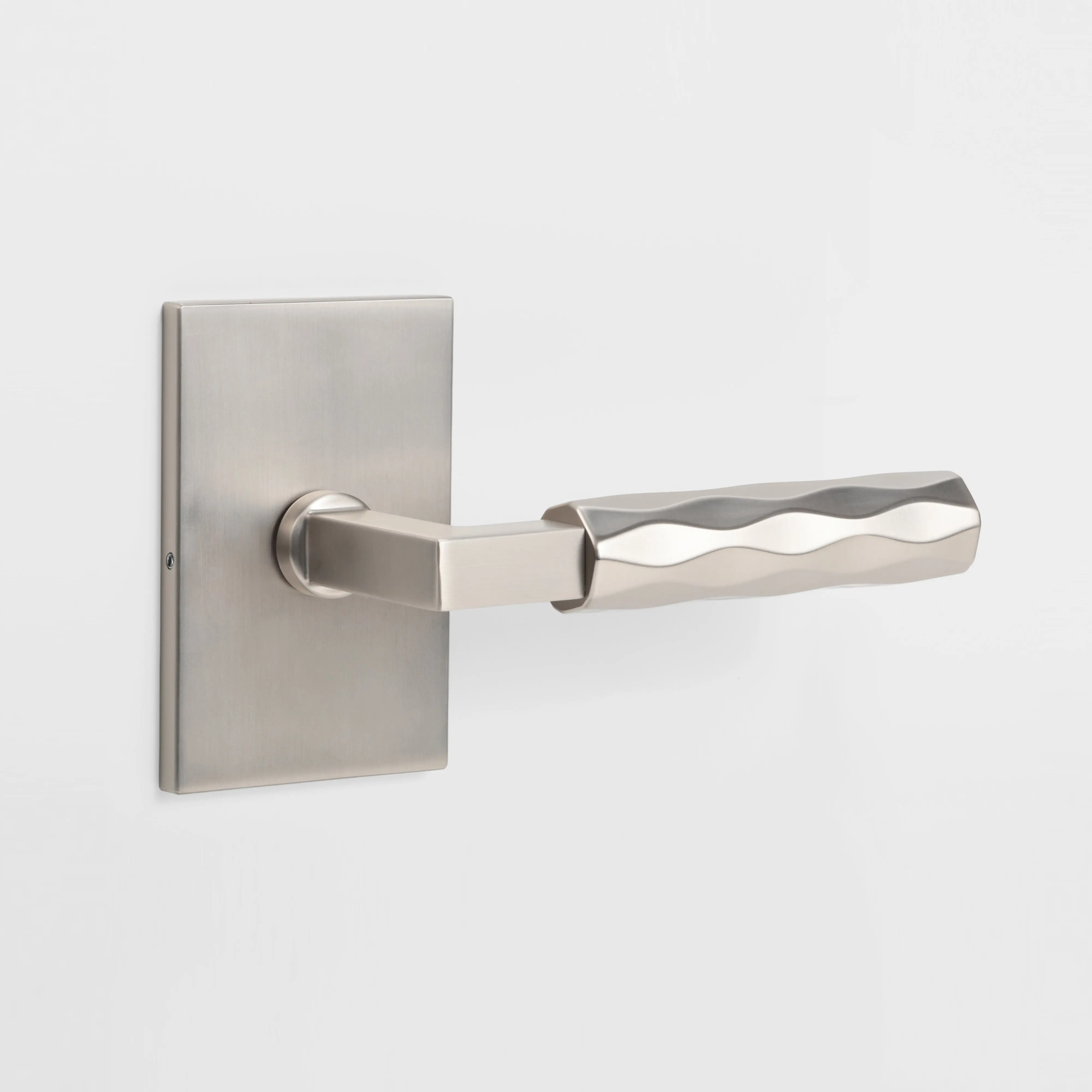 Hailey Satin Nickel Modern Double Dummy Interior Door Handle with Rectangular Rosette and Concealed Screws