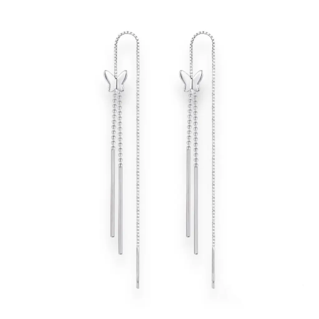 Elegant Long Butterfly Chain Dangle Threader Earrings for Women