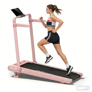 Home Workout Made Easier – Pink Folding Treadmill with Handle Bar, Compact Design for Apartment Fitness
