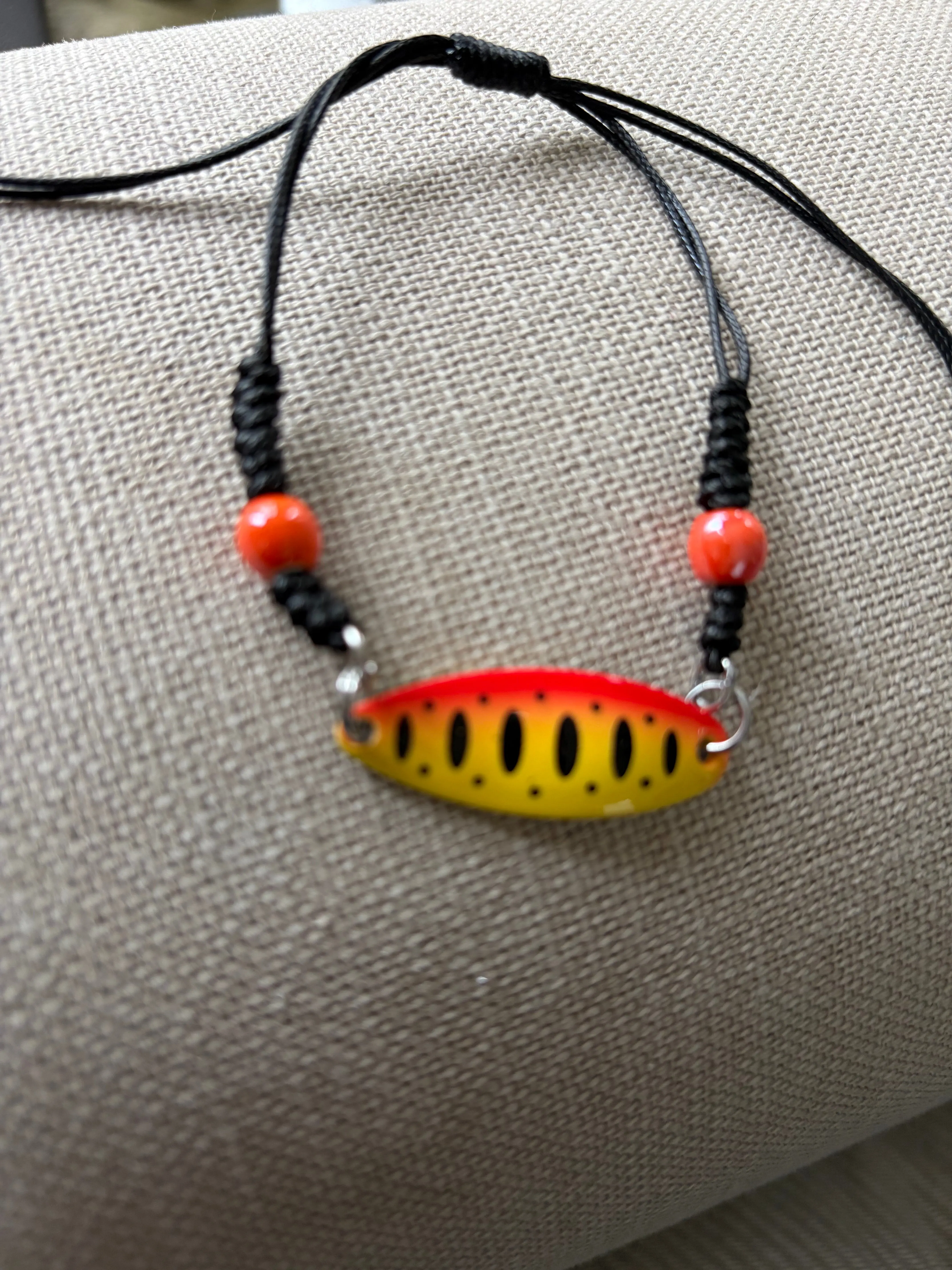 Unisex Macrame Cord Lure Bracelet - Blue and Orange Ceramic Beads, Half-Moon Design, Adjustable Fit for Outdoor Wear
