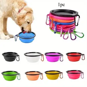 Foldable Pet Bowl, 1 Count Silicone Pet Water Bowl with Carabiner, Portable Pet Feeding Bowl for Outdoor Travel, Pet Supplies