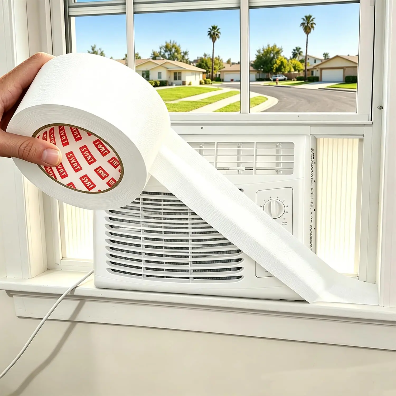 White Window Weather Sealing Tape, 2 in X 90 FT Summer Window Insulation, Air Conditioner and AC Seal, Self Adhesive Residue Free, Blocks Hot Air, Dust and Insects for Doors and Windows