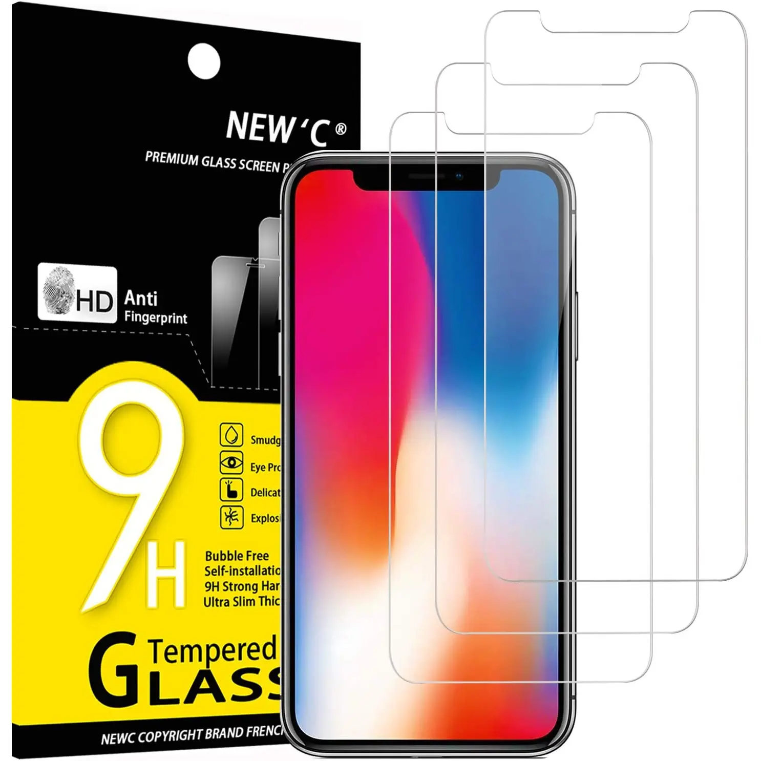 NEW'C 3 Pack Designed for Iphone 11 Pro and Iphone X and Iphone XS Screen Protector Tempered Glass, Case Friendly anti Scratch Bubble Free Ultra Resistant NEW'C
