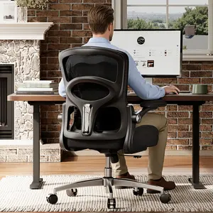 Big and Tall Office Chair 350lbs - Ergonomic Desk Chair with Dynamic Lumbar Support, 4.92" Extra Thick W-Shaped Cushion for Sciatica Relief, 90° Flip-up Arms Mesh Computer Chair for Home Office