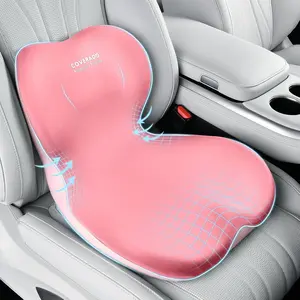 Seat Cushion and Lumbar Support Pillow One Piece for Car Office Chair, Ergonomic Memory Foam Desk Chair Cushion Back Support Pillow, Sciatica & Back & Tailbone Pain Relief Cushion-Pink