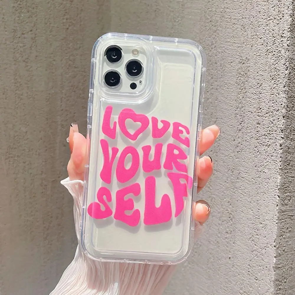Love Yourself Slogan Pattern Clear Phone Case, 1 Count Shockproof Phone Protective Cover, Decorative Cellphone Cases, Fashion Phone Accessories for iP