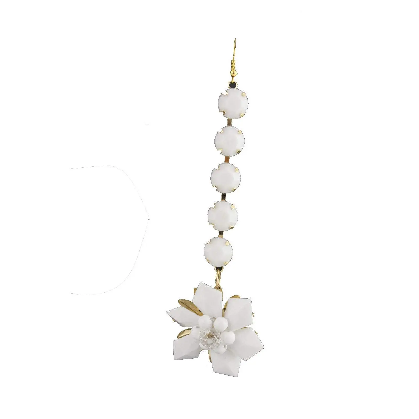 TFJ Women Fashion Hook Earrings Set Long Gold Metal Chains Dangle White Flower Beads