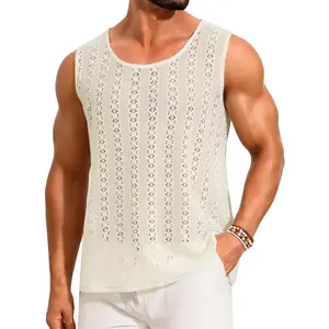 INSPIRE CHIC Men's See Through Lightweight Breathable Crew Neck Sleeveless Sheer Tank Top XX-Large Light Beige