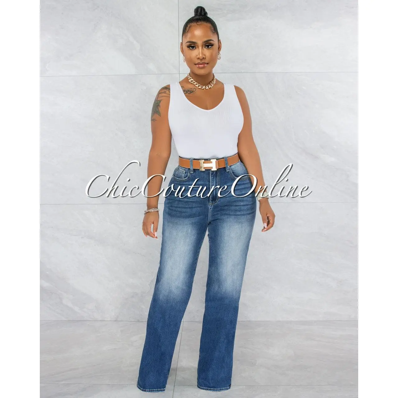 *Tanice Dark Wash Denim High-Waist Mom Jeans