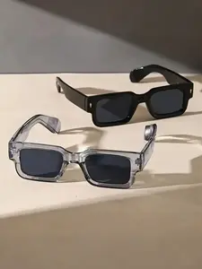 2pcs Retro Square Fashion For Women Men Thick Frame Anti Glare Sun Shades For Party Beach Travel Fashion Glasses, Square Frames Sunglasses