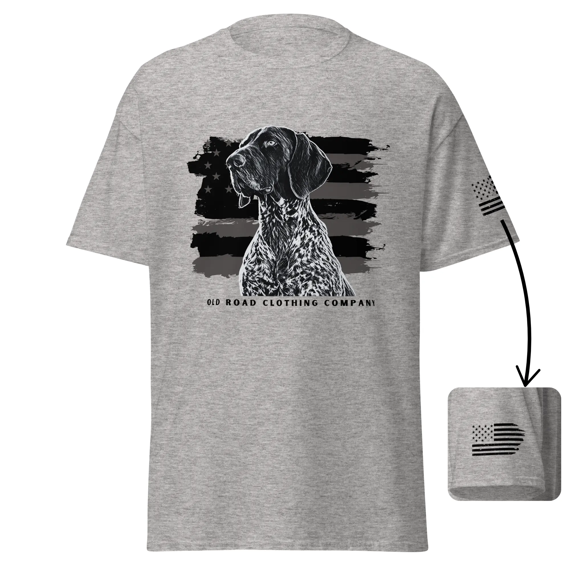 GSP T Shirt | GSP American Flag T Shirt | Upland Hunting Dog | Pheasant Hunting Dog | German Shorthaired Pointer | Grouse Hunting Shirt | Black and White Flag | GSP Dad