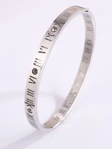 Number Design Cuff Bangle, Fashionable Jewelry for Women & Girls, Trendy All-match & Exquisite Jewelry for Birthday Gift, Stainless Steel Bracelet