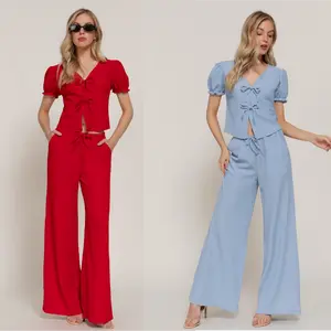 Short Slv Top & Pants Texture Knit Set