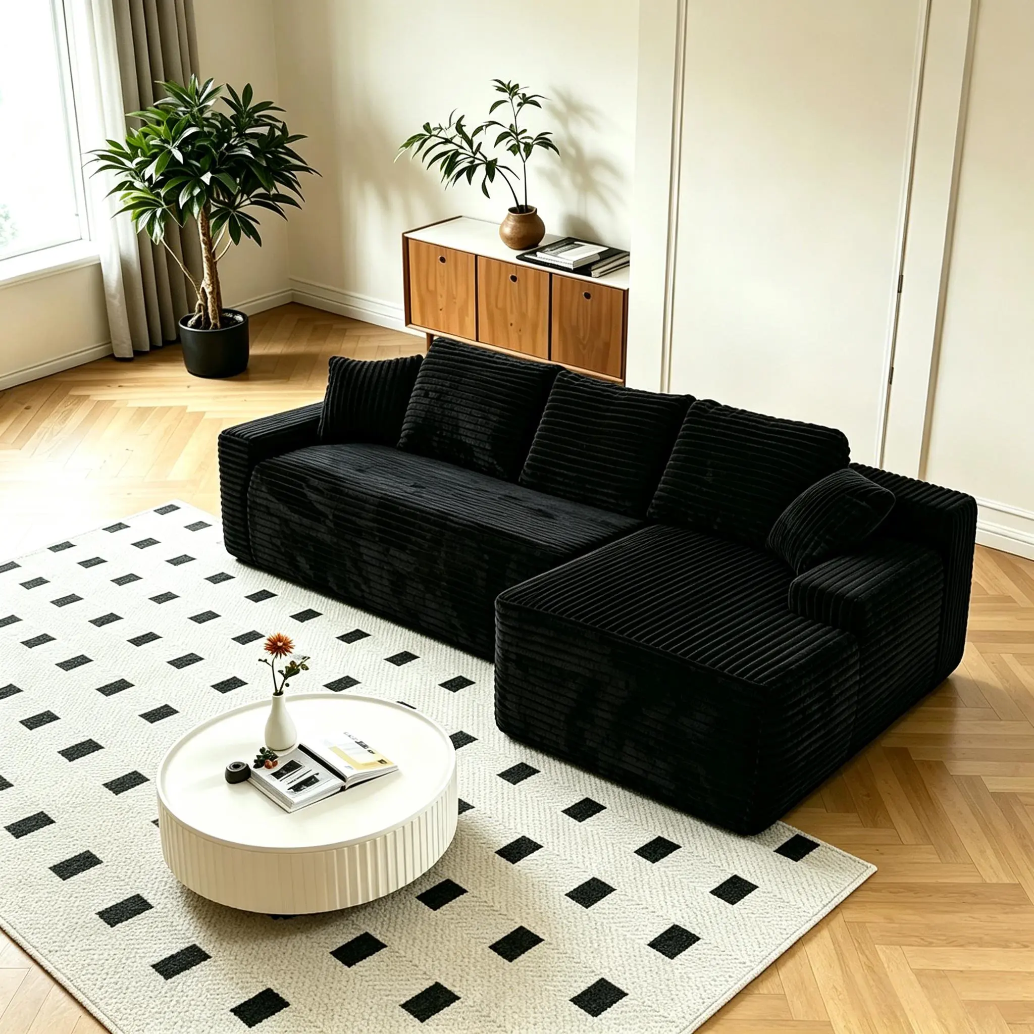 Boneless L-Shaped Convertible Modular Cloud Couch - Corduroy Upholstered, Memory Foam, Movable Storage, Oversized Plush Chaise, Vacuum Compression Packaging, Eco-Friendly Comfy Modern Small Space Living Room Furniture, summerwins