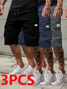 Men's Casual Sportswear Cargo Shorts, Comfortable Soft Fabric, Pockets, Elastic Waist Drawstring, Perfect for Spring Summer Fall, Athleisure Casual Shorts, Athletic Shorts