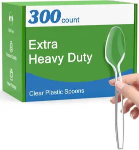 300 Count Clear Plastic Spoons Disposable, BPA-Free, Heat Resistant, Solid and Durable Disposable Spoons Heavy Duty Bulk, Premium Spoons plastic disposable for Party Supply