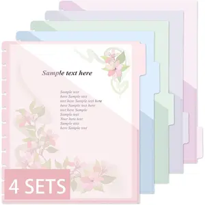 4set 5 Tab Discbound Pocket Dividers 8.5 x 11 Plastic Dividers with Tabs & Pockets Discbound Binder Folders Planner Supplies for Business Office Pastel