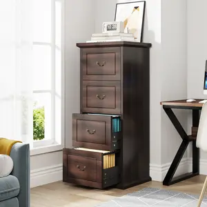 Tribesigns 4-Drawer File Cabinet, Vertical, Wood Filing Cabinet for A4 /Letter Size Narrow Tall File Cabinet for Home Office