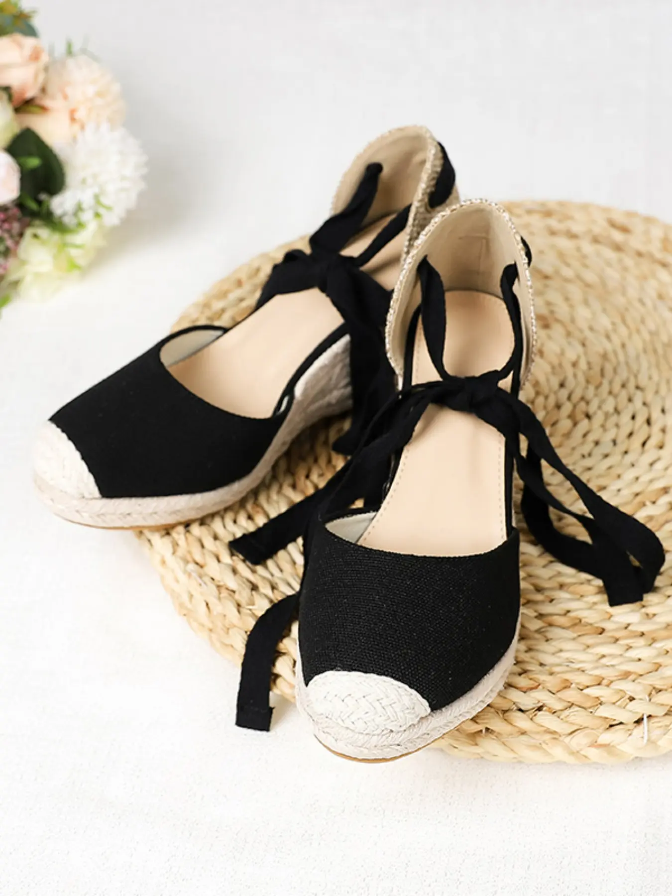 Breathable Back Strap Rope Fashion Trend Lightweight Solid Color Wedge Heel Women's Shoes, Stylish Elegant Comfortable Casual Footwear for Daily Wear