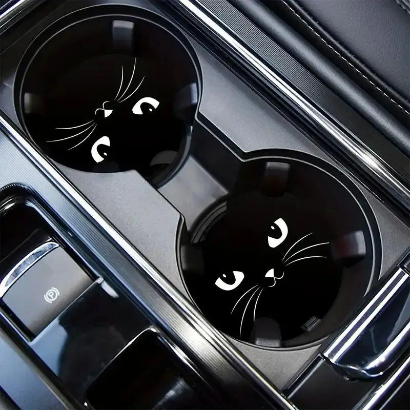 Car Coasters, Cartoon Cat Pattern Waterproof Car Cup Mat, Car Interior Decoration Accessories