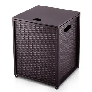 16‘’ Wide Outdoor Propane Tank Cover - 20 Lbs Tank Side Table with Storage, Dual Function for Gas Fire Pit, Grill, Griddle & Stoves，Bronze，Rattan