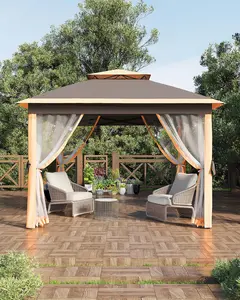 11x11FT Outdoor Gazebo, Heavy Duty Gazebo with Sturdy Metal Frame & Double Roofs, Patio Shelter with Mosquito Netting, Ideal for Backyard, Garden, Lawn, Deck
