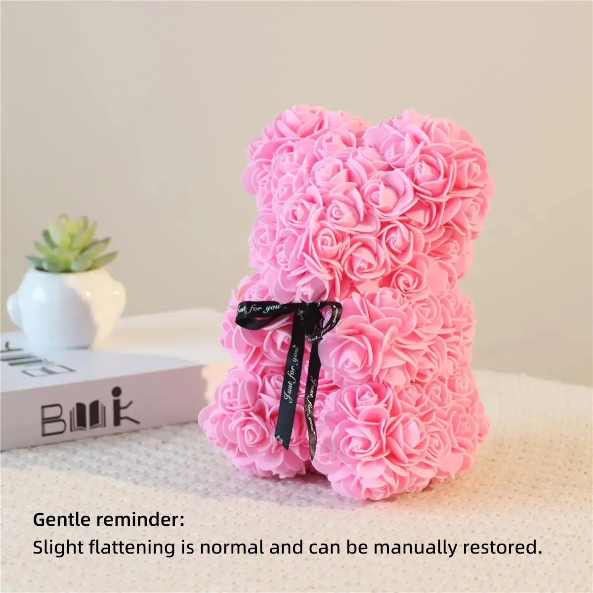 Rose Bear for Room Decor, 1 Count Creative DIY Cute Bear Design Artificial Flower Bouquet Ornaments, Bedroom Decor, Gift for Wedding Decoration, Summe