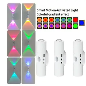3/4Pcs Modern Night Lights, Smart LED Motion Activated Light with RGB Gradient Dimmable Effect, USB Rechargeable Magnetic Wall Step Lamp with Colorful Ambient Lighting for Entryway, Bedroom