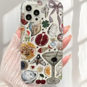 Transparent Fashion Cocktail Patchwork Tpu Anti-Drop Phone Case for iPhone 6/7/8/x/XS/XR/XS Max/11/12/13/14/15/16/17 Pro Max