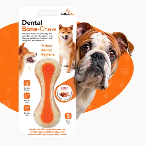 ReThink Pet Dental Bone Chew Toy, Bacon Scented for Dog Stimulation - Small, Durable Nylon Dog Toy for Dental Hygiene