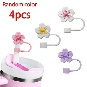 4pcs Silicone Straw Caps, Flower-Shaped Sports Cup Straw Covers, Suitable for Outdoor Use to Protect Drinking Water from Dust And Insects, Drink Protector