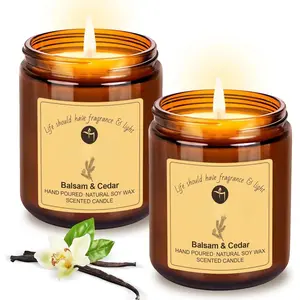 Balsam & Cedar Scented Candle Set 2 Pack -  Soy Wax Hand-Poured - Relax and   - 60-Hour Long-Lasting  -   Candle for  Decor, Gifts