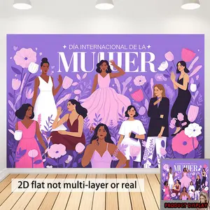 1PC Polyester 2D Flat Backdrop - Purple Flower Design Banner, Women's Day Birthday Decorative Background Cloth, Female Celebration Party Supplies,summerwins