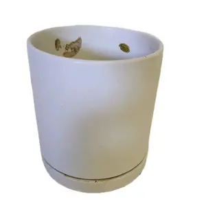 Sturdy White Ceramic Planter with Attached Saucer for 4" Plants - Durable Option for Home and Office plant display 3 c