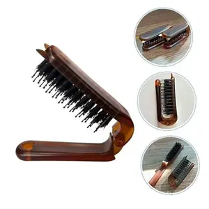 Foldable Comb Imitates Pig Bristles Anti-Static Hair Brush Small Portable Travel Comb Amber Color Women's Texture Puff Air Cushion Styling Mini Combs Anti Static Hairbrush