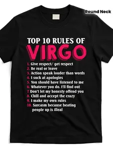 Top 10 Rules of Virgo Zodiac Sign T-Shirt - Funny Astrology Graphic Tee with Horoscope Advice, Unisex Adult Casual Round Neck Short Sleeve Shirt for Men & Women, All-Season Comfort Fit Virgo Season Gift Idea (August 23 - September 22)