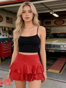 Sexy Sequined Shorts, Plain Comfortable Pleated Hem Mini Skirt, Fashion Women's Clothing, Slim-Fitting Style