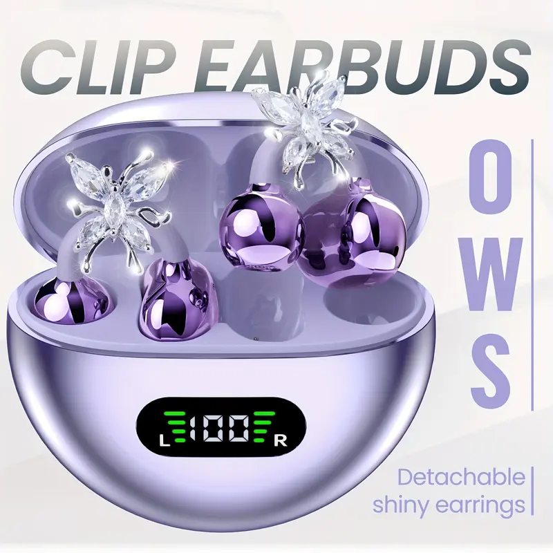 TEMPOMIND Clip-On Wireless Headphones - Electronic Audio Device, Bow Decor, Soft Skin-Friendly Silicone Grip, Type-C Rechargeable, Tangle-Free Bluetooth-Enabled for Calls & Music