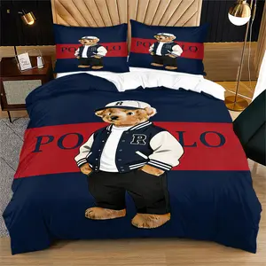 Striped Bear Pattern Print Soft and Durable Bedding Set, Includes 1 Duvet Cover and 1 or 2 Pillowcases, Excludes Quilt and Pillow Inserts, Suitable as Gifts for Teens and Adults, Modern Stylish Bedroom Bed Decorations