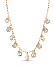 Liquid Crystal Charm Necklace – 18K Gold Plated CZ Chain, Dainty Sparkling Charm Necklace, Adjustable Layering Jewelry
