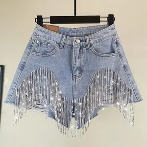 New Hot Selling fashion Ladies Shorts Ripped Tassel Chain Sexy Denim Shorts Women Jean Womenswear
