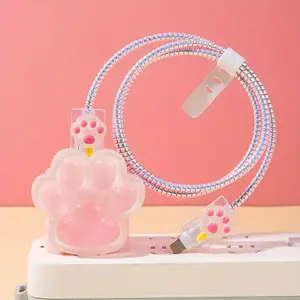 Cable Protector for Cute IPhone Charger Cover, 3D Kawaii Cord Protector for Women Girl, Suitable for IPhone 20W Adapter Charger- Pink Cat Claw, Christmas, Halloween, All Seasons - The Perfect Gift for Holiday Giving